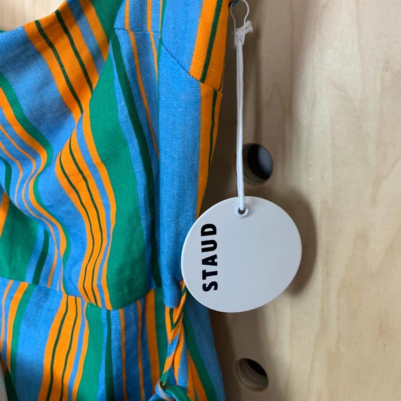 Staud Women’s Celestine Wrap-Effect Linen Stripe Ibiza Dress Size 6 - Picture 8 of 10